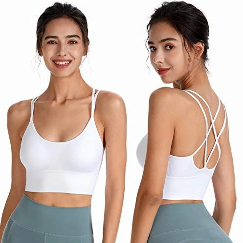 

Противоударные спортивные бюстгальтеры с перекрестными лямками для бега, тренажерного зала, женский топ с широким подолом, пуш-ап, для трен...