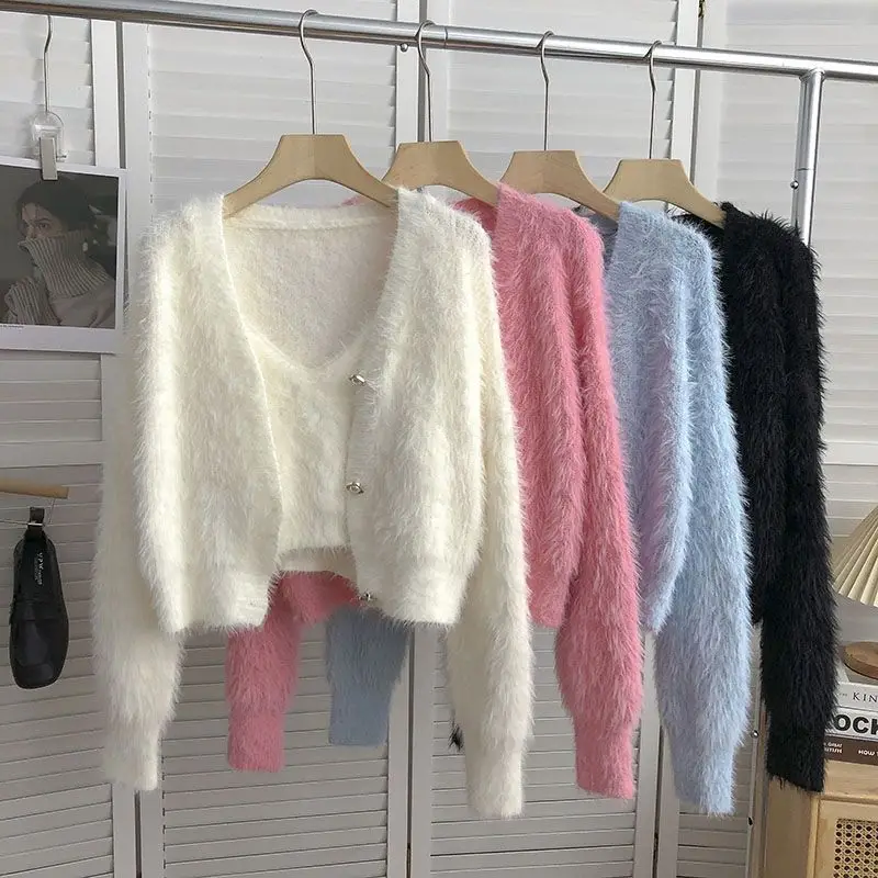Норковая кашемировая кофта Топы корейская мода флисовый короткий розовый