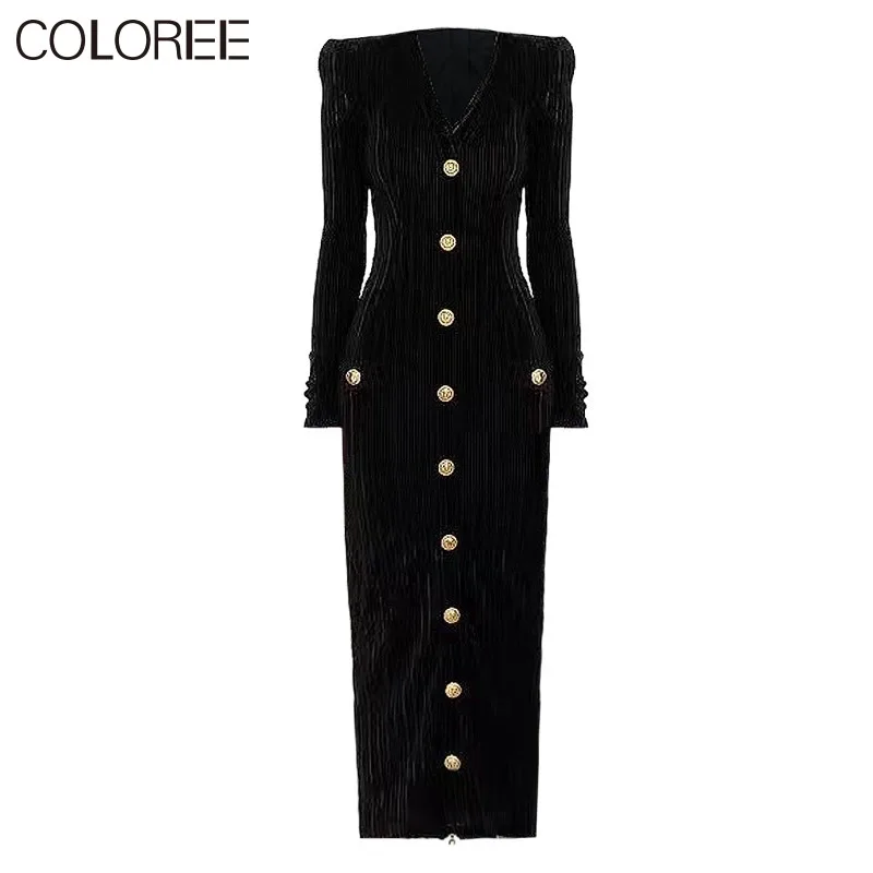 

Женское бархатное платье макси с V-образным вырезом и длинным рукавом