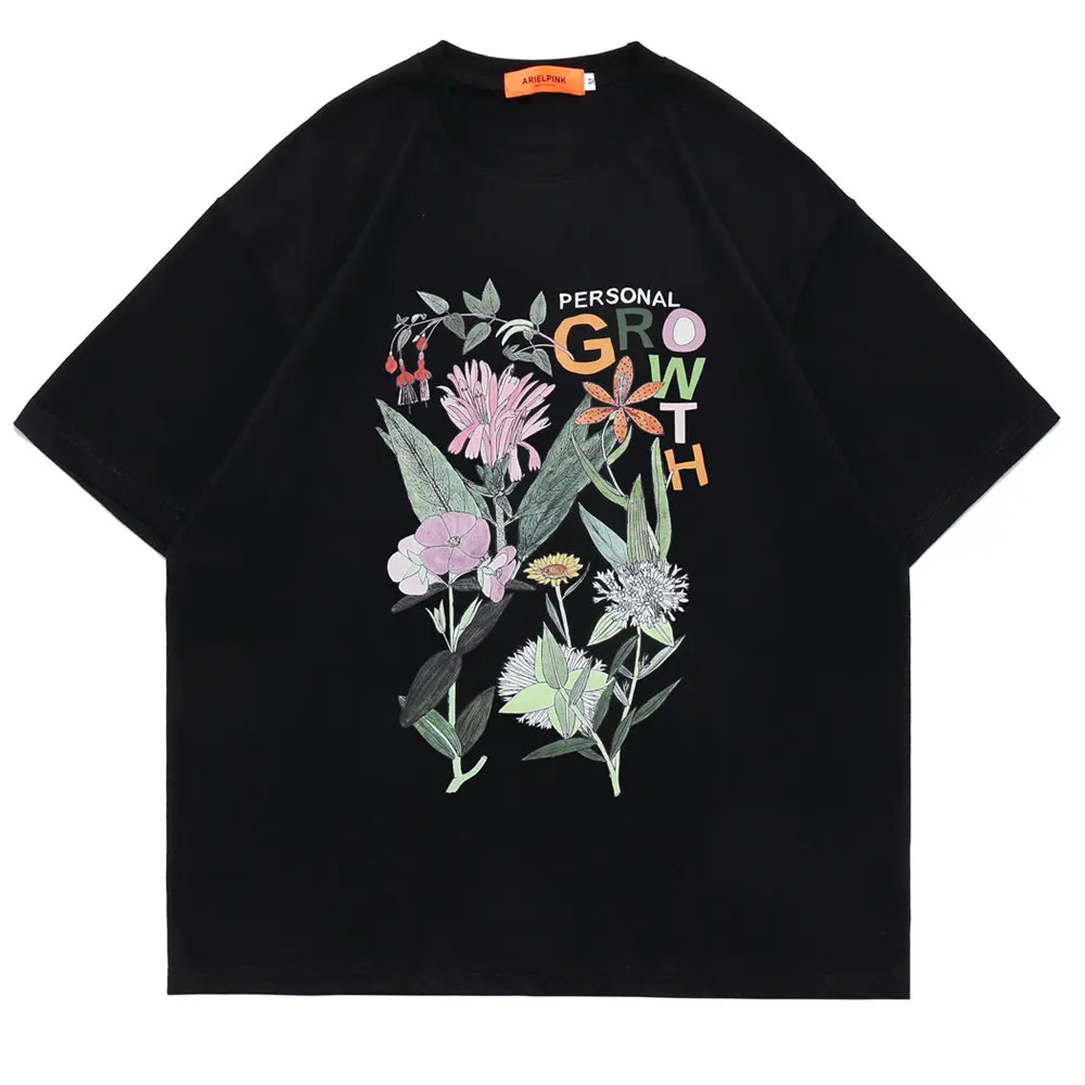 

Футболка мужская хлопковая с круглым вырезом, топ с цветочным принтом, уличная одежда в стиле Харадзюку с короткими рукавами, лето 2022