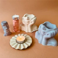 moai sculpture concrete plaster mold holding cheek girl flower pot making cement silicone mold diy tool home decoration