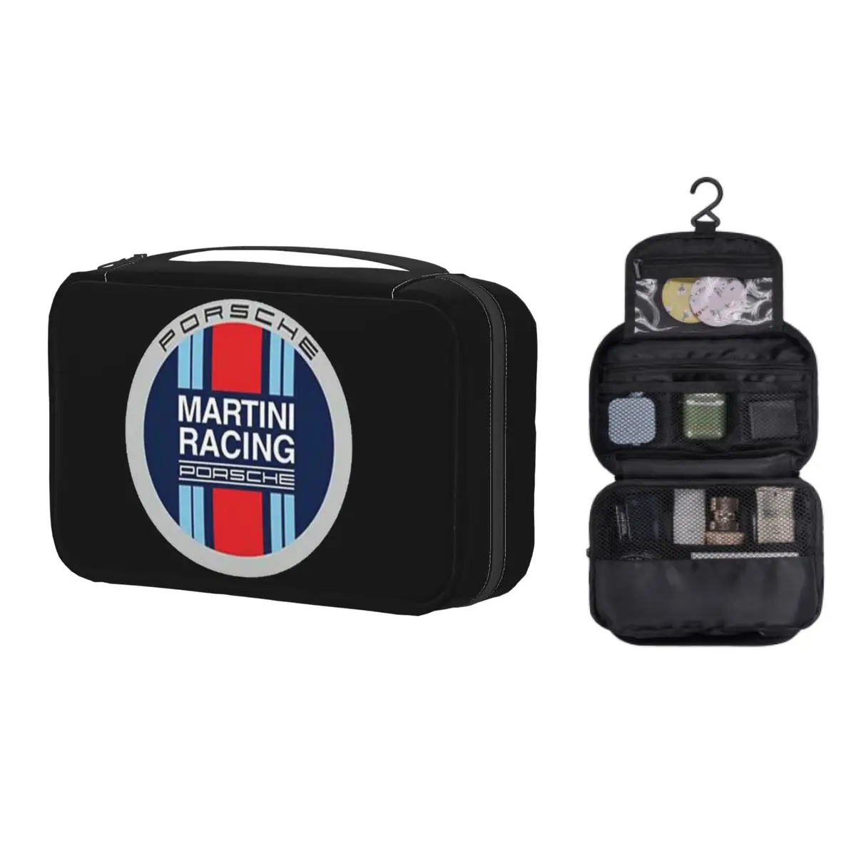 

Fashion Martini Racing Team Travel Toiletry Bag Women Hanging Stripe Motor Racing Cosmetic Makeup Organizer Dopp Kit