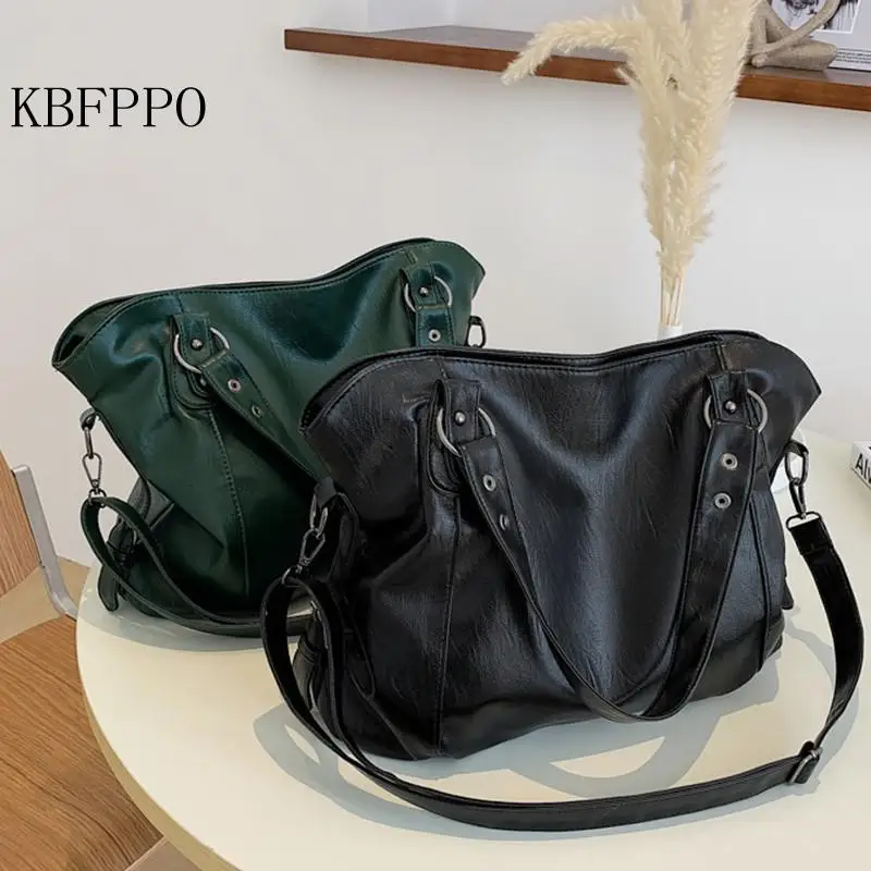 

Ladies Large Black Shoulder Bag Large Capacity Shopping Bag Solid Color Zipper Leather Bag Travel Handbag Wearable Simple Bag