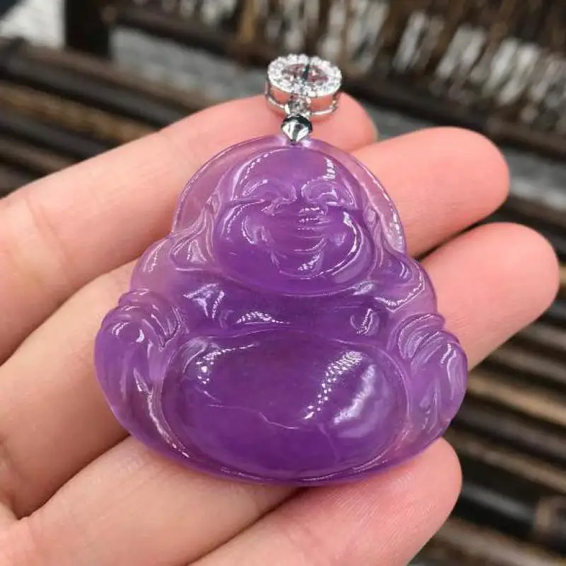 

Natural Burma Jade Buddha Pendant Women Men Purple Jadeite Fashion Charms Jewellery Genuine Burmese Jades Stone Amulet Gifts