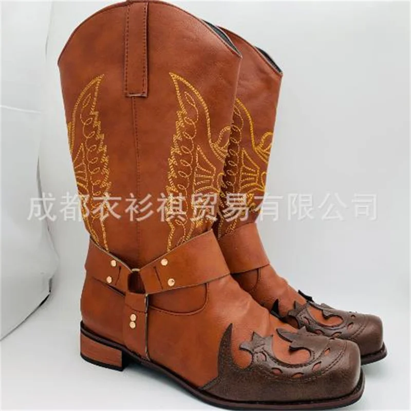 Мужские кожаные ботинки на низком каблуке с вышивкой размеры 38-48