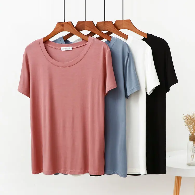 

Modal Short Sleeve Cool T-shirt Women's Thin Summer Newest Basic Clothes Bottoming Tshirt Round Neck Beautiful Women's Blouses