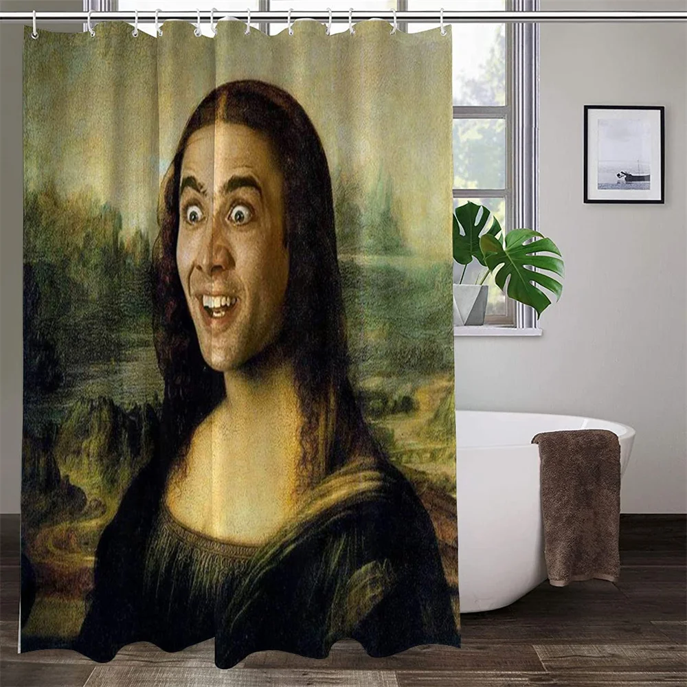 

Funny Nicolas Mona Lisa Shower Curtain Set Waterproof Bath Curtains For The Room With Hooks Humourous Bathroom Accessories