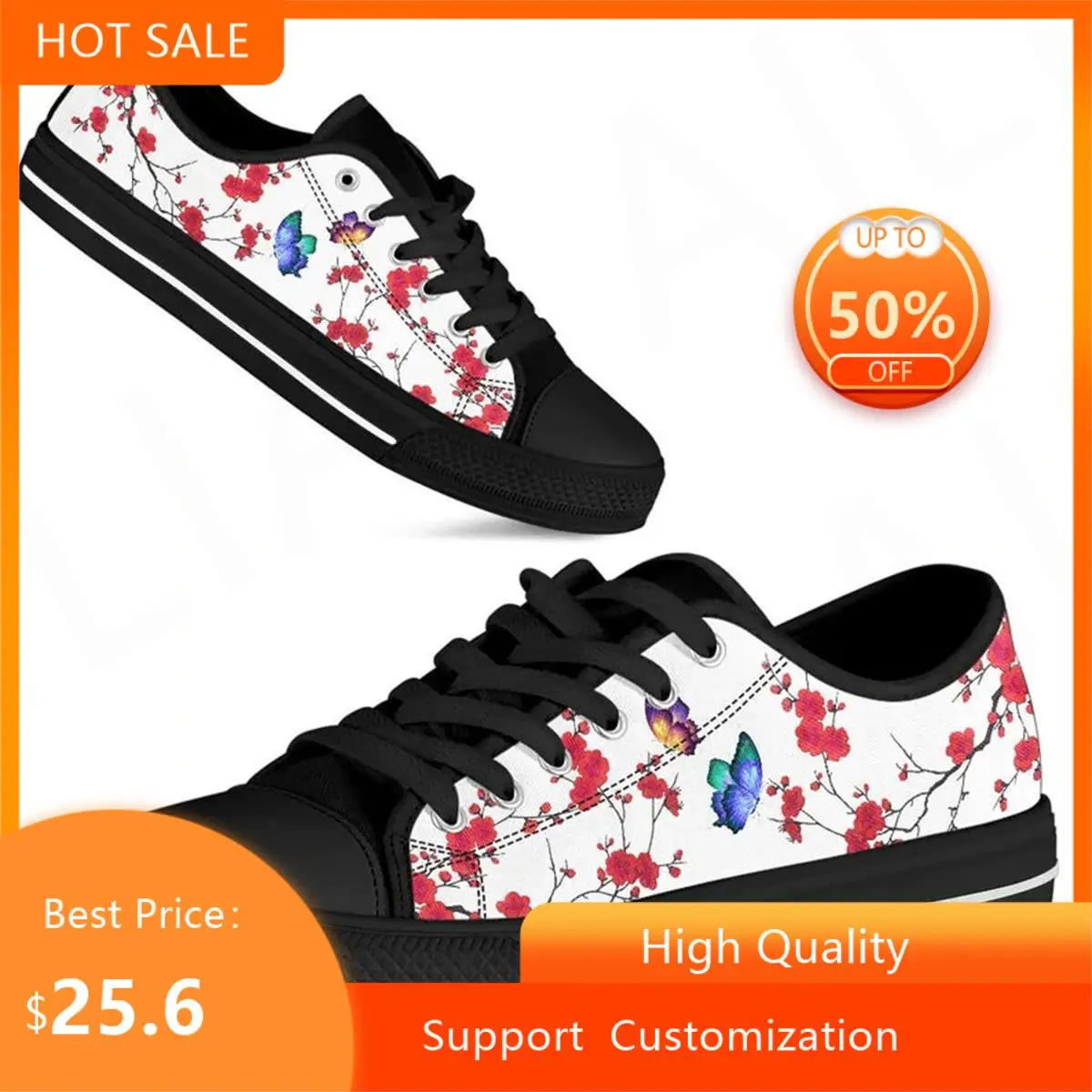 

BKQU Saqura Flower Blue Butterfly Prints Kawaii Canvas Shoes for Women Sweet Summer Zapatillas Mujer 2022 Fashion Students Daily