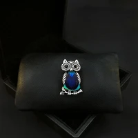 high end blue owl brooch retro elegant small pins men and women luxury corsage all match sweater accessories rhinestone jewelry