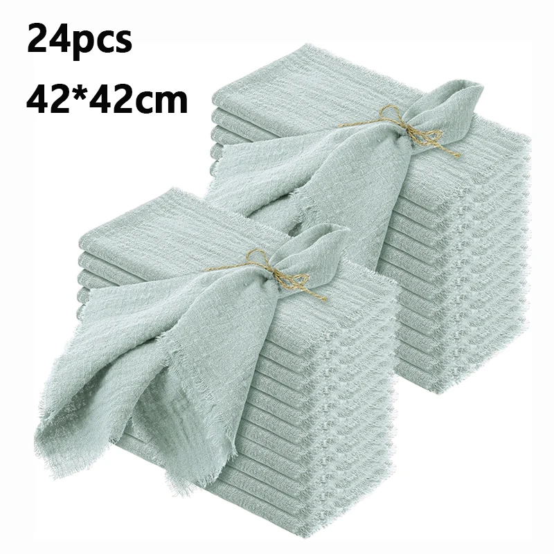 

24pcs 42x42cm Wholesale Green Gauze Cotton Napkin Reusable Tea Towel Wedding Party Christmas Table Decor Retro Burrs napkins