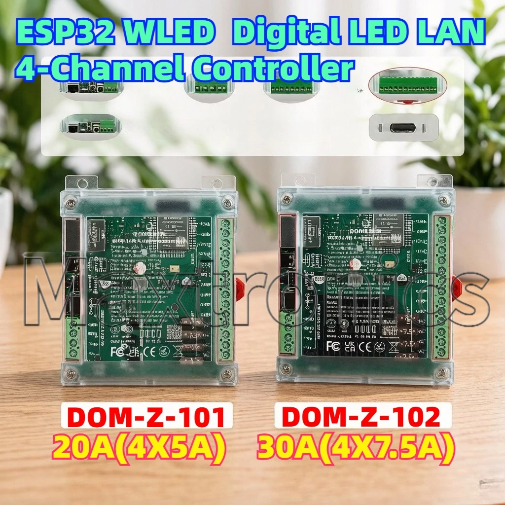 Фото НОВЫЙ контроллер ESP32 Ethernet WLED 2026 года, 20А/30А, 4 канала, крепление на DIN-рейку, независимые предохранители, DIY, Wi-Fi, синхронизация музыки для светодиодных лент WS2811/12 RGB №3