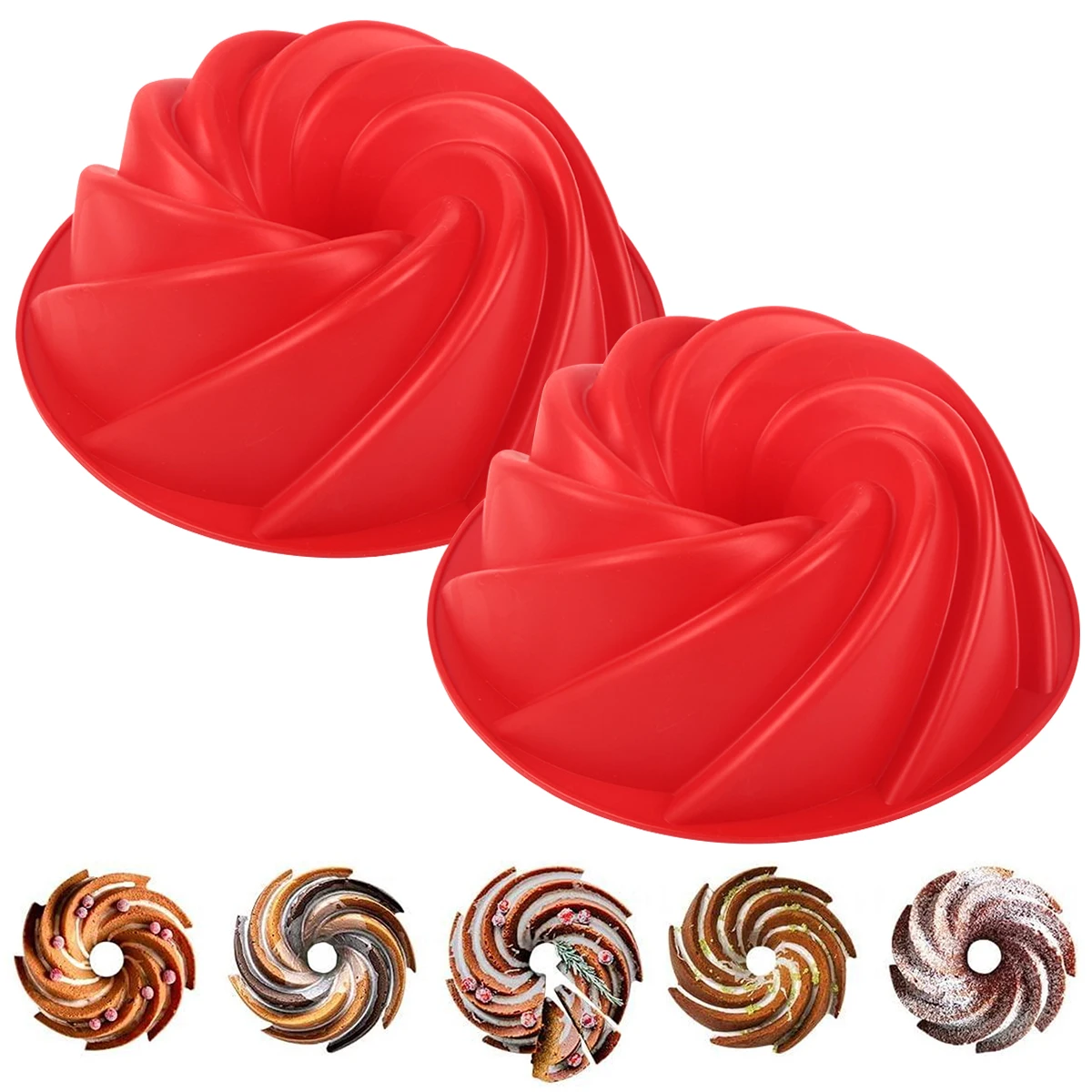 

Силиконовая форма для торта, 2 упаковки, многоразовая форма для торта в форме цветка со спиралью, дюйма, антипригарная Складная рифленая тру...