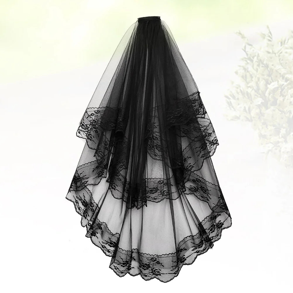 

Double Layer Veil Black Lace Veil Cosplay Bridal Wedding Veil Hair Accessories with Hair Comb for Photography Party Materials