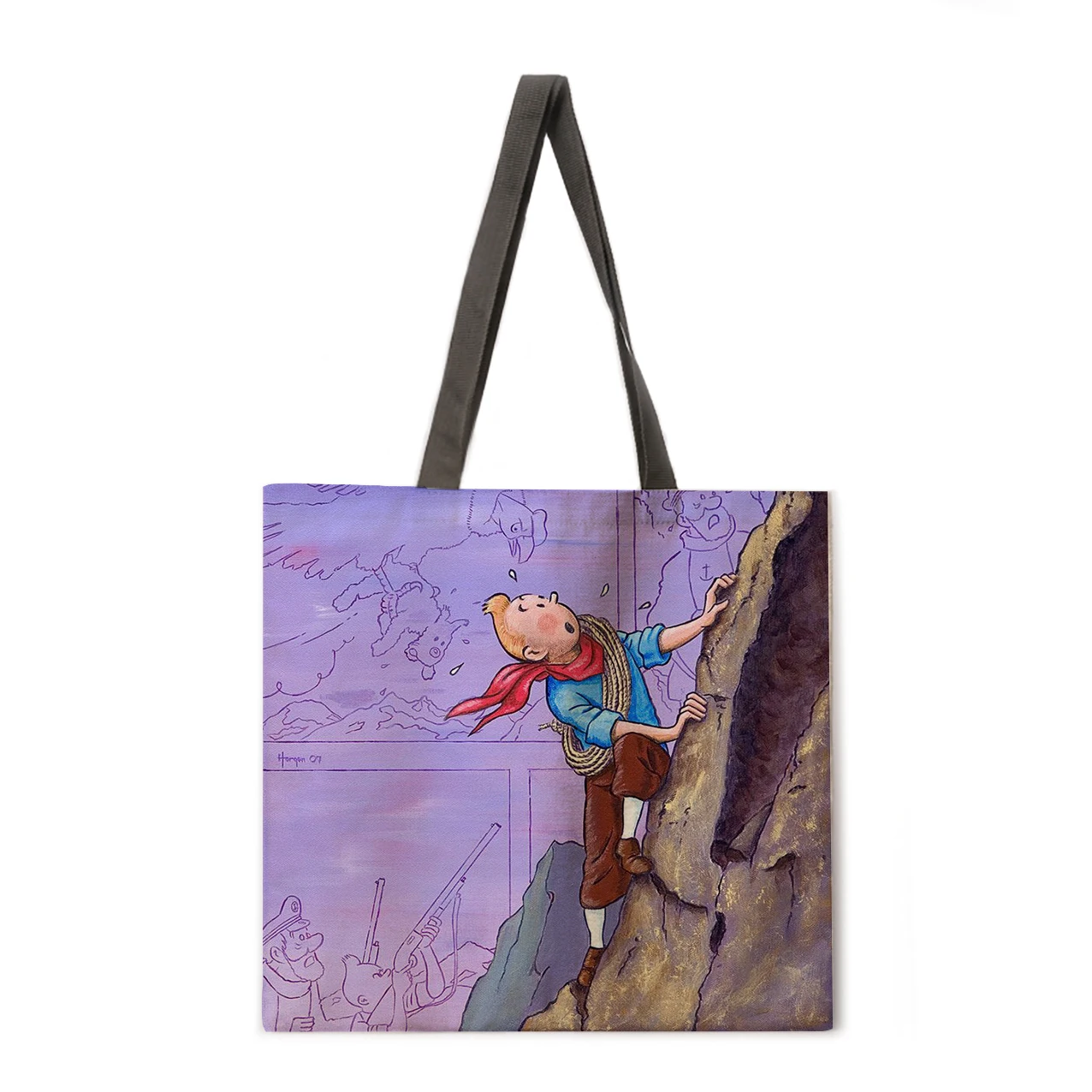 Anime comics print hand bag linen casual handbag foldable shoulder shopping bag bag reusable women beach bag