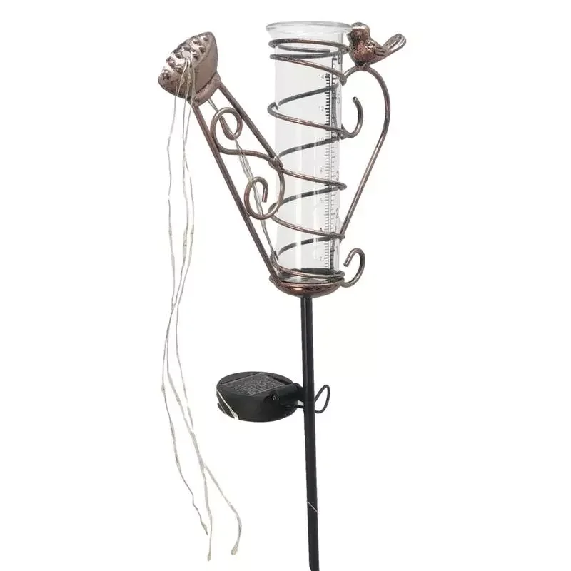 

Rain Gauge Bird Rain Gauge Outdoor With LED Warm Garden Metal Stakes Decorative Waterproof For Yard Garden Patio Lawn