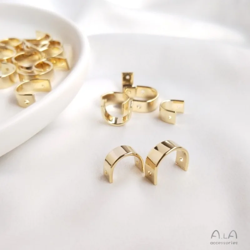 Фото Кольцо-коннектор из светлого золота 14K, U-образное, для бусин, ручной работы, для DIY-украшений, цепочек, полукруглых бусин, для пирсинга №2
