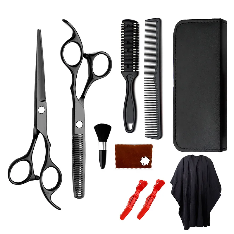 

Cross-border Electroplated Black Hand Scissors Set Flat Scissors Bangs Scissors Thin Scissors Hair Scissors