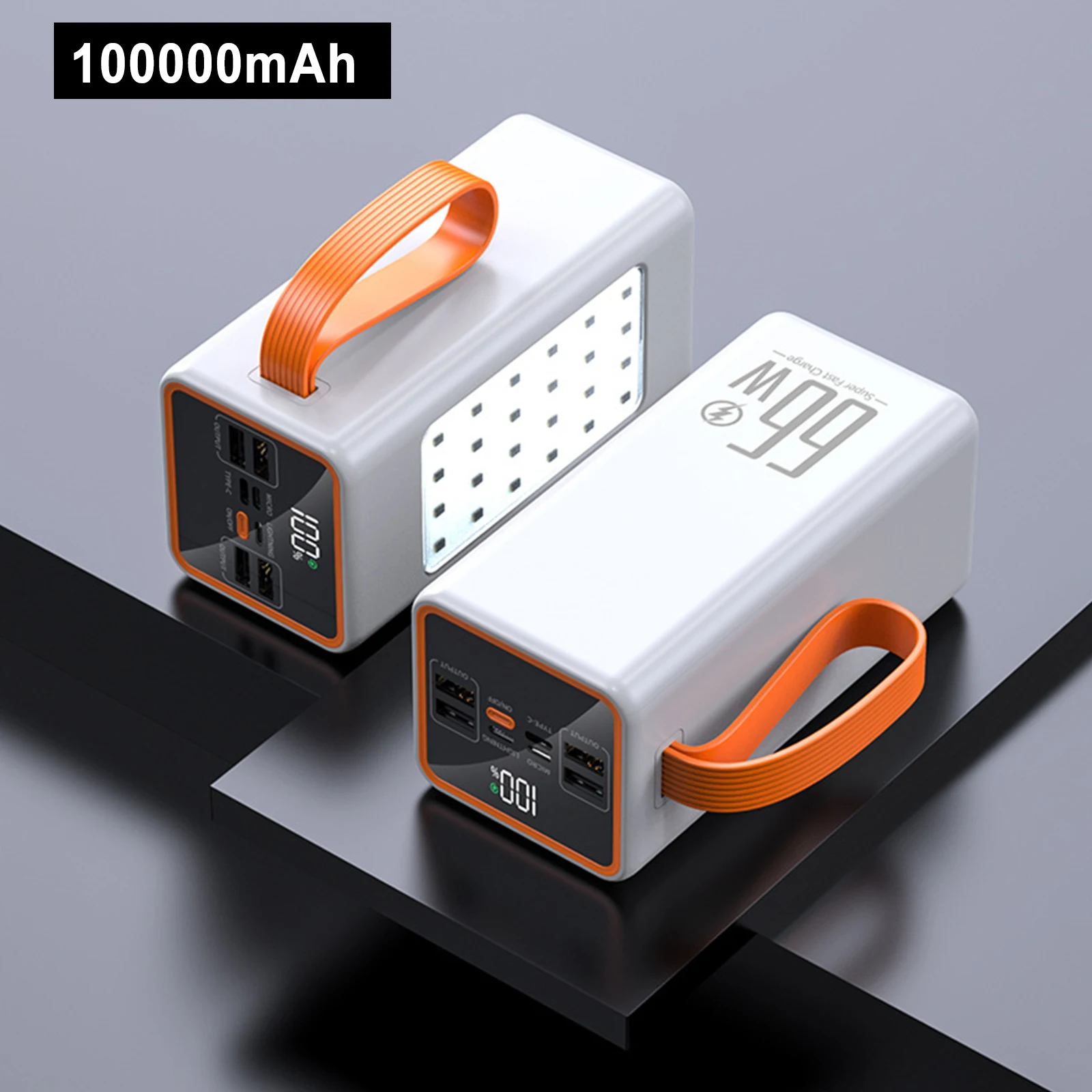 

Portable Power Bank 100000mAh Fast Charging Power Bank, Flashlight 2 in 1 Power Bank For iPhone Xiaomi Samsung Huawei