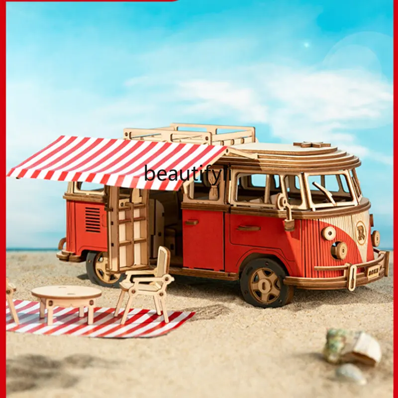 

yj European Camper Building Block Car Three-Dimensional Puzzle Model