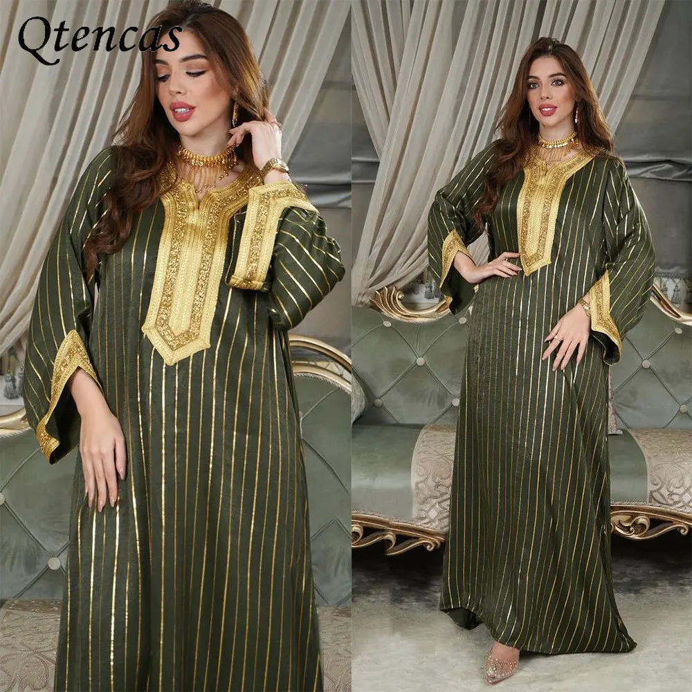 Мусульманское модное платье Дубай Abaya для женщин, мусульманское, Средний Восток, марокканские, кафтан, полосы, бархатные Abayas для женщин, туре...