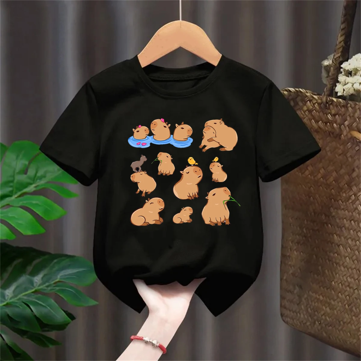 Милая футболка с мультяшным принтом капибара для девочек/мальчиков кавайная
