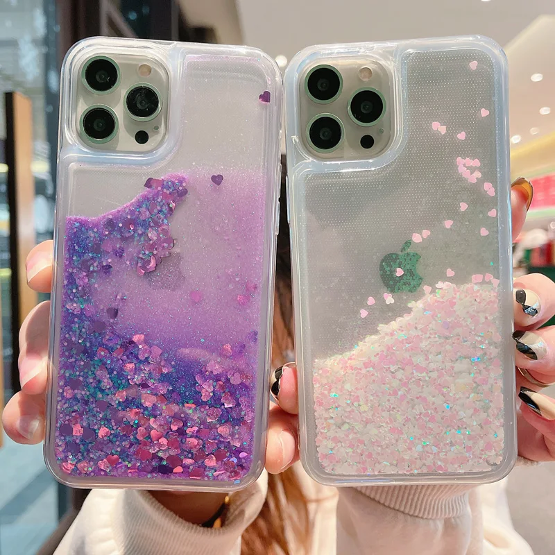 

Glitter Love Heart Liquid Case for OPPO Reno A1PRO A58 9 9pro Realme C11 2021 C20 A Quicksand Soft Silicone Shockproof Cover