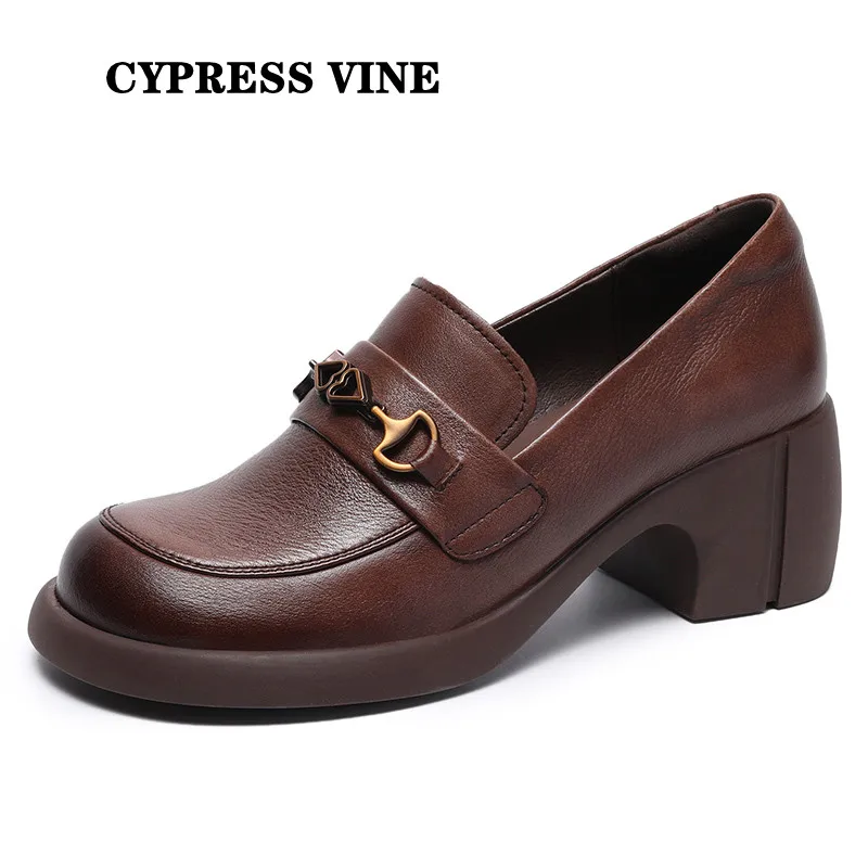 

Cypress Vine Women Loafer Shoes Genuine Cow Leather For Spring And Autumn Retro Style Rubber Outsole By Handmade Size 35-40