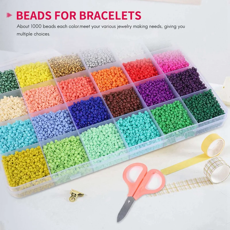 24000 Pcs Multicolor 2Mm Pony Glass Seed Beads With Lobster Clasps, Open Jump Rings And Elastic Crystal String