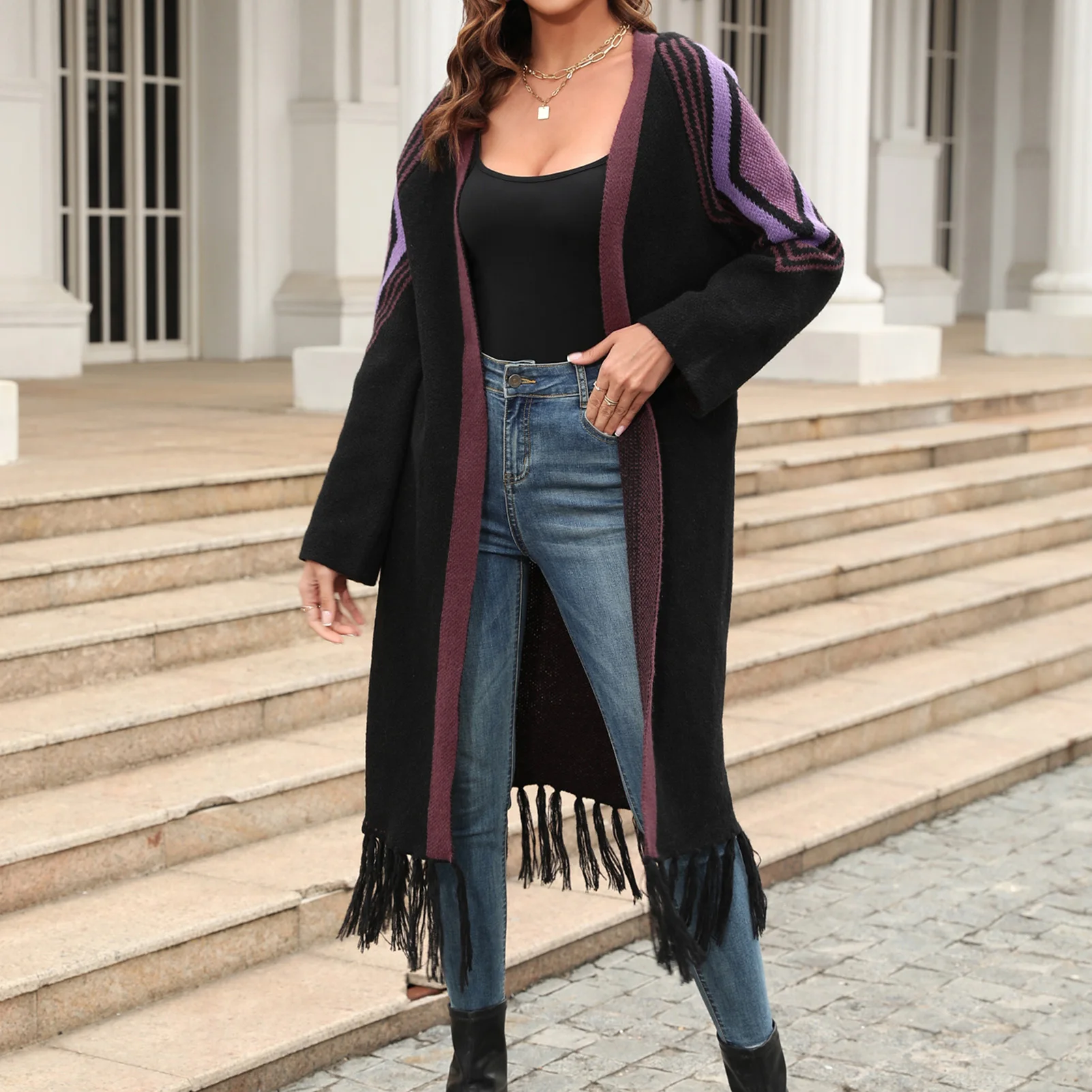 

Elegant Long Outerwear Maxi Y2k Sweater Coat Soft Jacket Cardigans Outwear Coat Comfy Fringe Hem Open Front Sweater Daily Outfit