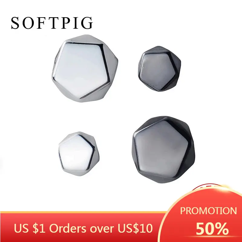 

SOFTPIG Real 925 Sterling Silver Minimalist Polygon Stud Earrings For Fashion Women Classic Fine Jewelry Geometric Bijoux