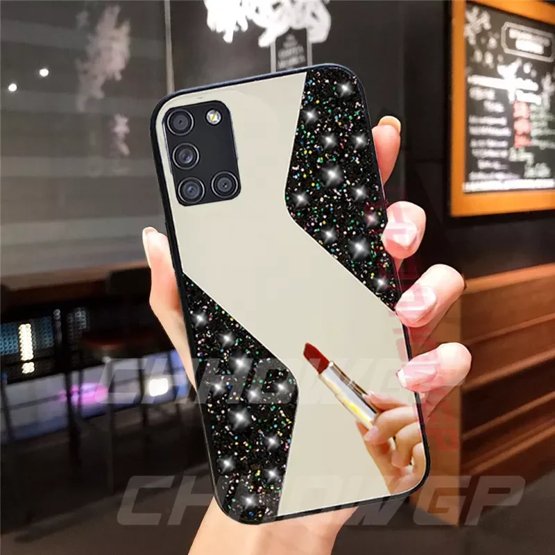 

Samsung Galaxy A51 Case Luxury Geometry Makeup Mirror Phone Cases For Samsung A71 A717F A515F A 51 71 Glitter Soft TPU Cover