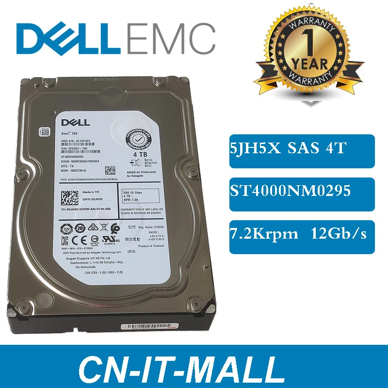 

New DELL 3,5 5JH5X 4 ТБ 7,2 K 12 ГБ/сек. SAS жесткий диск ST4000NM0295 05JH5X 4T серверный HDD