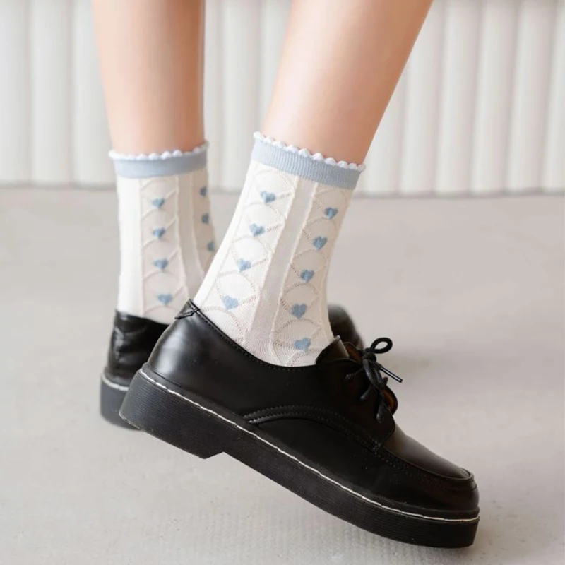 5 Pairs Long Breathable Cotton Socks Women Fashion Print Cute Thin Cool Socks Set Ladies Cycling Streetwear Socken Damen Femme