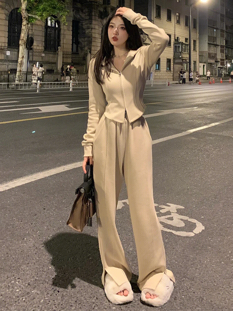 

Spring outfit paired with a complete set of slimming 2023 new casual fashion high waisted wide leg pants set for women
