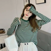 springautumn striped womens long sleeve top chic loose o neck t shirt for women korean fashion womens clothing 2022