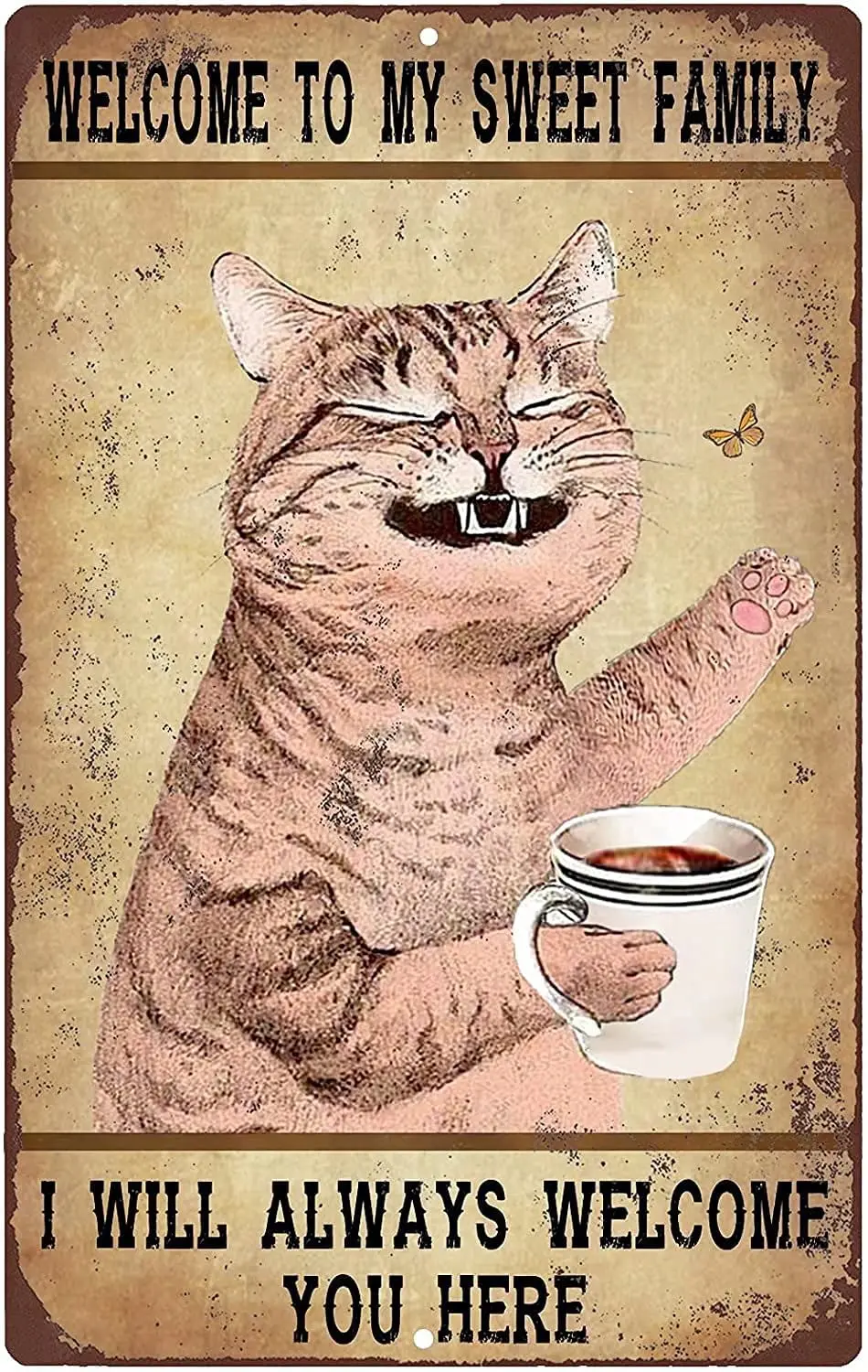Металлическая жестяная вывеска в виде кота и кофе супер-прочное украшение для