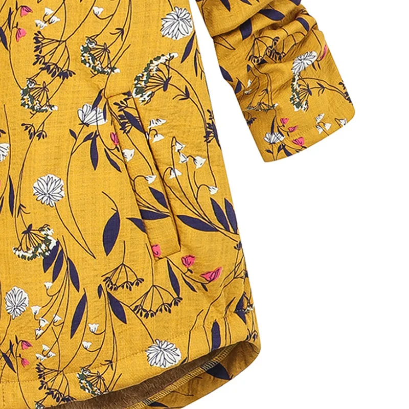 Warm and Exotic Cotton Yellow Coat, Temperament Commuting Single Breasted Horn Sleeve Single Plush Medium Length Cotton Coat