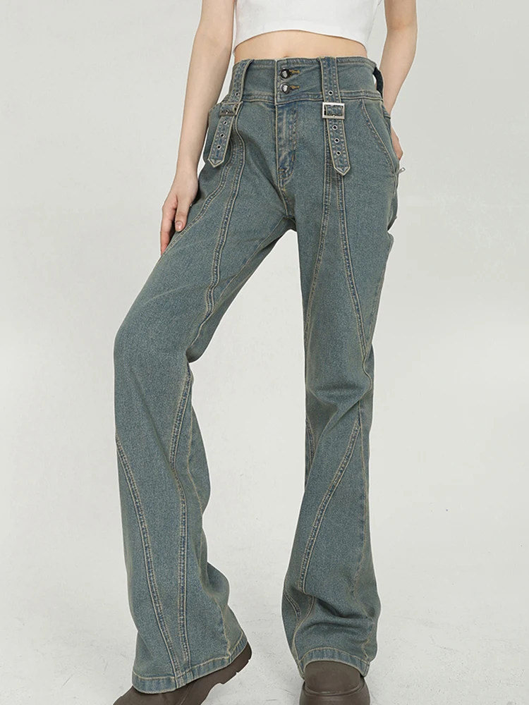 Retro Y2K Denim Jeans High Waist Vintage Cargo Trousers Fairycore Harajuku Fashion Wide Leg Pants