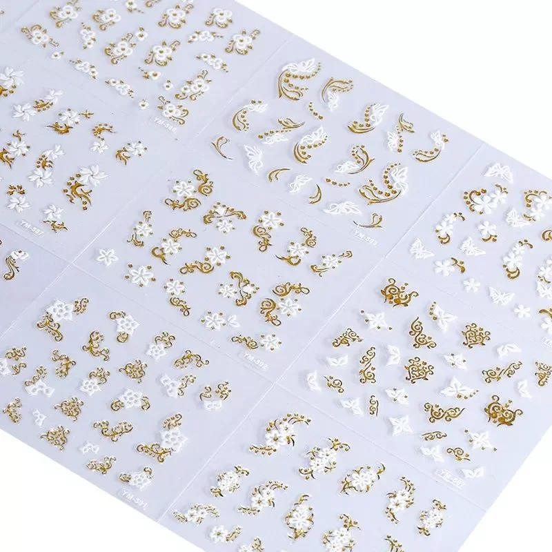 

30pcs Nail Art Sticker Sets NTL-12 Gold & White Flower Full Water Decals for Polish Gem 3D Nail Art Water Decals Slide Stick