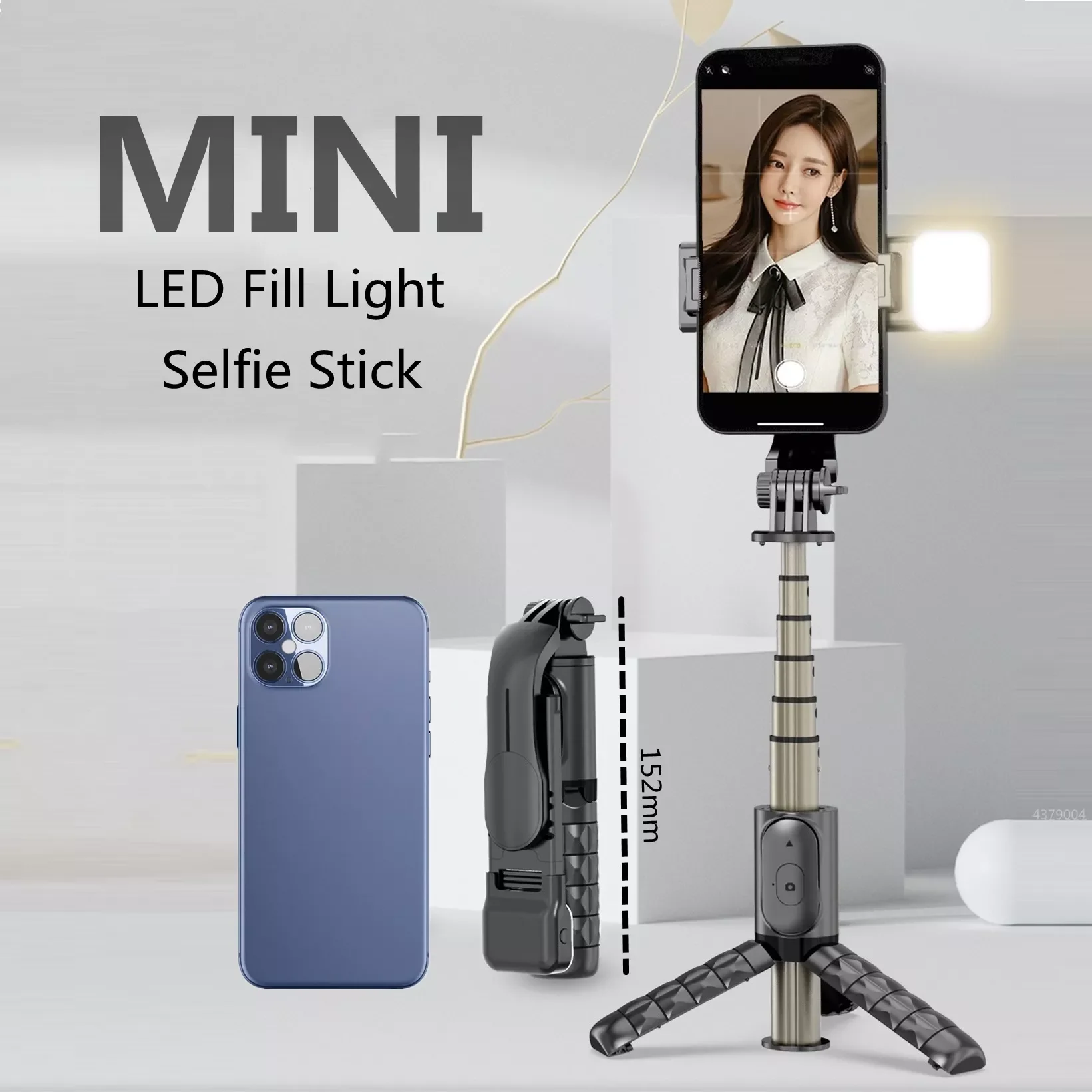 

Roreta New Mini Wireless bluetooth selfie stick foldable tripod with fill light shutter remote control For Iphone