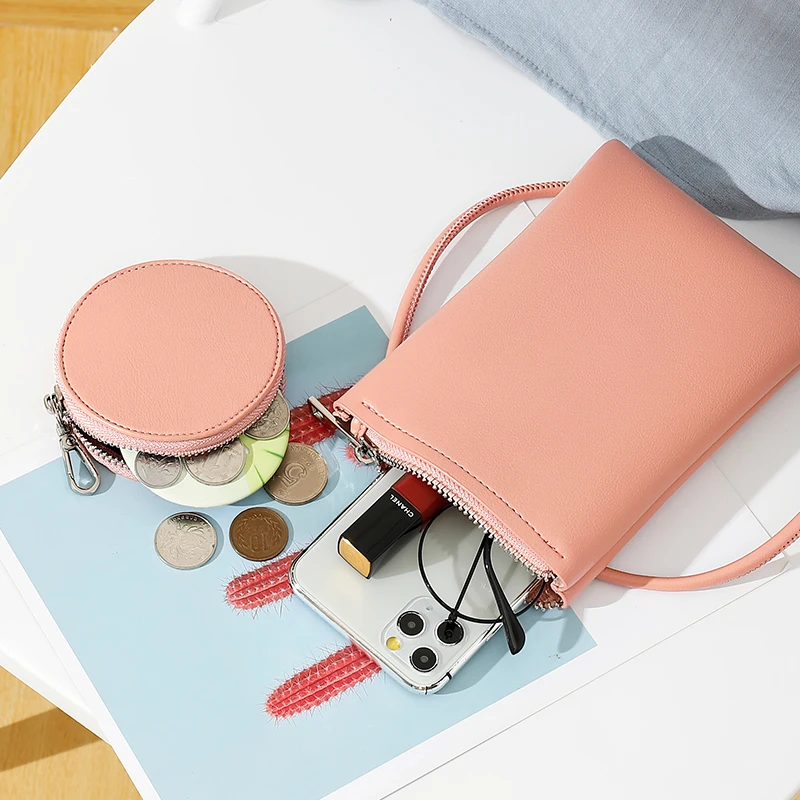 

2022 Fashion Mini Macaron Zipper Purses and Handbags for Women Multifunctional Cell Phone Crossbody Bag PU Leather Shoulder Bags