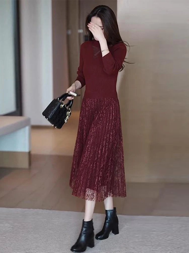 Черное платье с длинными рукавами женское осенне-зимнее 2024 новая модная юбка