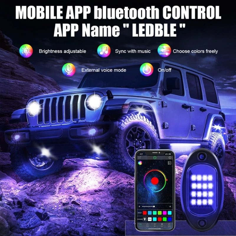 

4/6/8 в 1 RGB LED Rock Lights Music Sync Автомобильное шасси Light Underglow Decoration H9EE