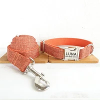 personalized dog collar custom pet collar free engraving id name tag pet accessory orange suit fiber puppy collar leash set