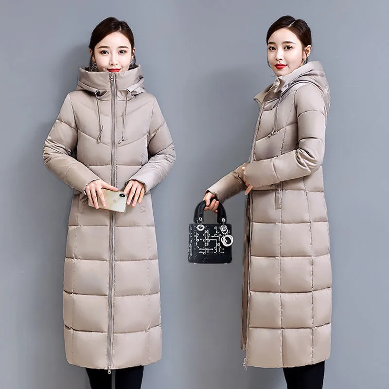 

New Winter Women Jacket X-long Hooded Cotton Padded Coat High Quality Thicken Warm Outwear 6XL Parka Manteau Femme Hiver KW281
