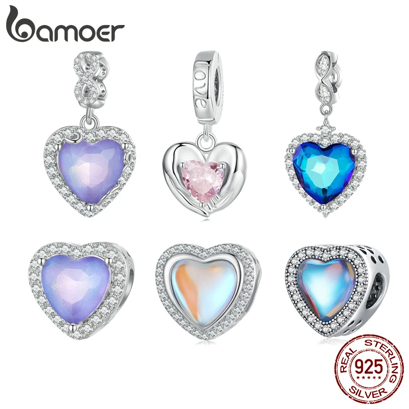 

Bamoer, серебро 925 пробы, фиолетовое, Бесконечная любовь, подвесная подвеска в виде сердца для женщин, браслет, ожерелье, сделай сам, ювелирные украшения