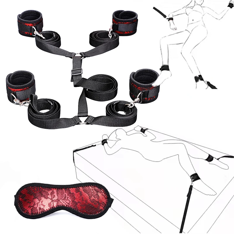 Секс-игрушки для женщин и мужчин, набор бондажа для БДСМ под кроватью, эротические ограничители, наручники и манжеты на лодыжку, маска для гл...