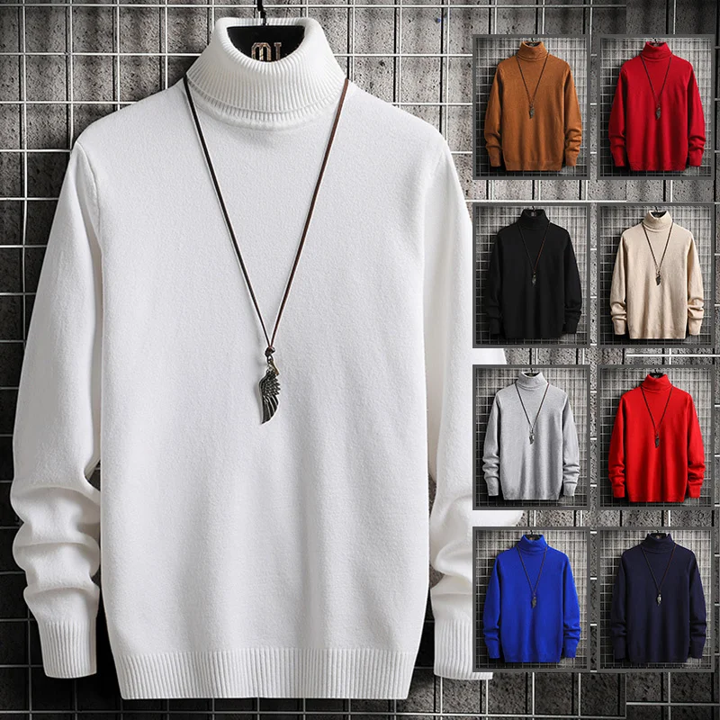 

Knitted Turtleneck Solid Colour Slim Warm Bottoming Shirt Winter Clothes Harajuku Lapel Pullover Fashion Men Sweater New Arrival