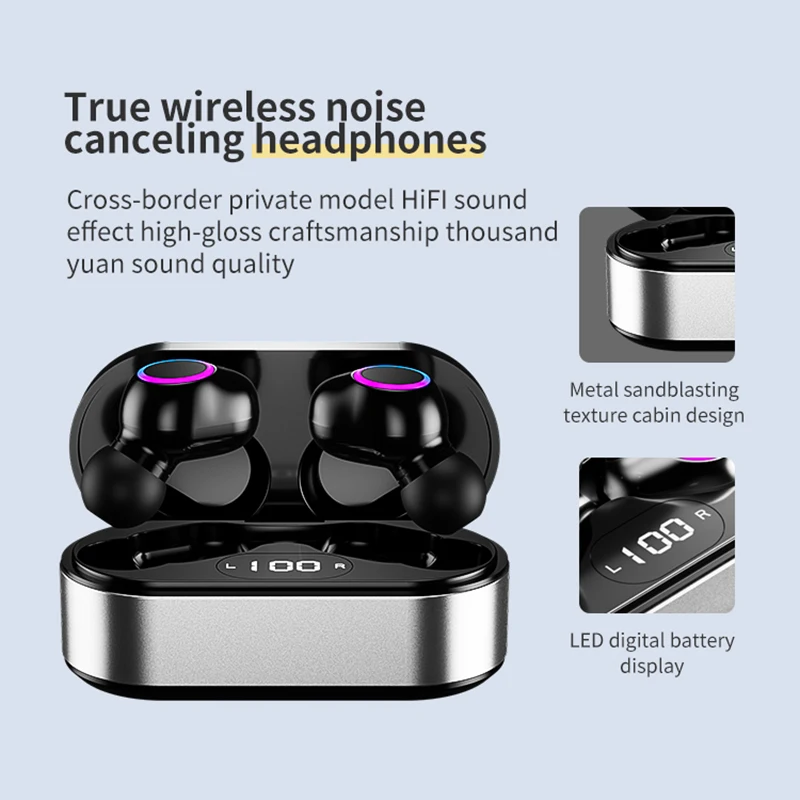 

Led Display Waterproof Earbuds With Mic Wireless Bluetooth 5.2 Earphone 9d Stereo Wireless Headset Touch Control Tws Earbuds