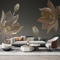 custom mural wallpaper chinese style line drawing lotus flowers light luxury 3d relief carving living room background wall paper